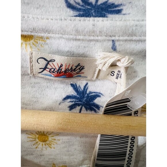 Faherty Cream Long-Sleeve Palm Tree Print Henley Pajama Top - Picture 5 of 8